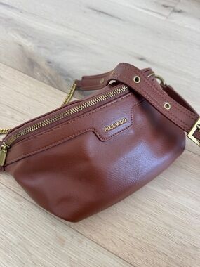 Pixie Mood Chestnut Brown Mini Crossbody Belt Bag with Gold Hardware